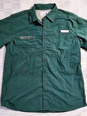 OAKWOOD FISHING GREEN BUTTON UP FRONT ANGLER COLLARED SHORT SLEEVE SHIRT XL